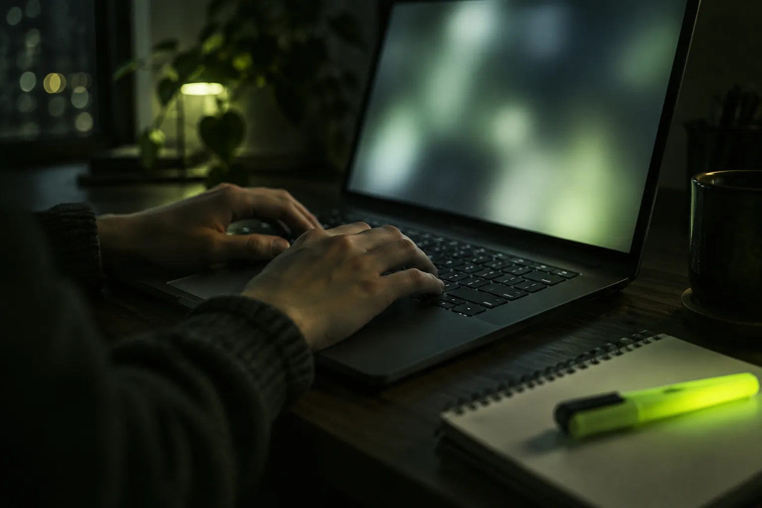 次のレッスンに向かう、キーボードと手元。横にライムの蛍光ペン