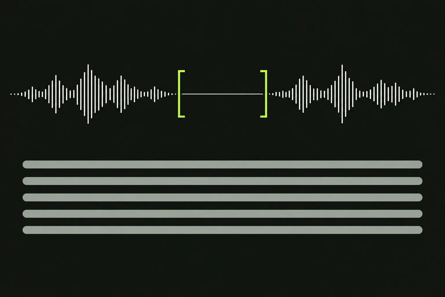 音声の波には沈黙の空白がはっきり見えるが、文字起こしの行には空白が残らない